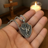Saint Michael Shield Pendant Necklace – Pure Tin Protection Medal