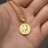Virgin Mary Coin Necklace, 316L Titanium Steel Vintage Medal Pendant