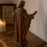 Hand Carved Sacred Heart of Jesus Virgin Mary Wooden Tabletop Ornament