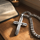 Two‑Tone Textured Stainless Steel Men’s Cross Necklace