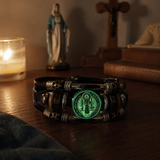 St. Benedict's Exorcism Medal Luminous Braided Adjustable Snap Clasp Multi-Layer Bracelet