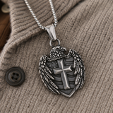 Eagle Cross Shield Pendant Necklace, Religious Faith Men’s Necklace