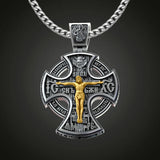 Michael Archangel and Crucifixion Front and Back Engraved 925K Sterling Silver Pendant Necklace