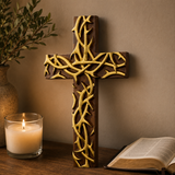 Hand-Carved Beechwood Crown of Thorns Wall Cross - gift presentation