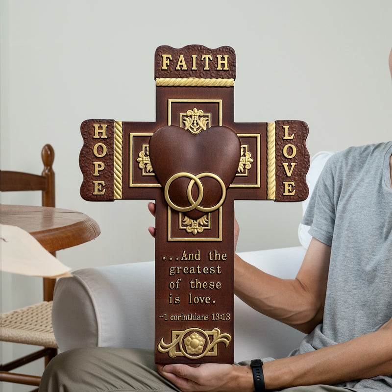 Faith, Hope, and Love Wall Cross with Bible Verse - Best Saint Valentine's day Gift