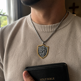 Two-Tone Armor of God Knight Shield Stainless Steel Necklace