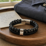 Dual Layer Braided Leather Cross Stainless Steel Men's Bracelet - product view