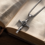Rose Wrapped Cross Necklace, Retro Religious Pendant for Men Women