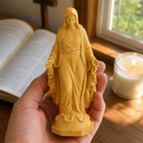 Hand Carved Sacred Heart of Jesus Virgin Mary Wooden Tabletop Ornament