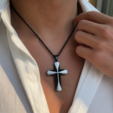 Two-Tone 3D Layer Contour Stainless Steel Cross Necklace