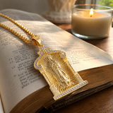 Our Lady of Guadalupe Temple‑Style Rhinestone Inlaid Stainless Steel Necklace