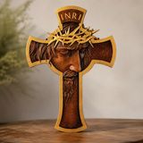 Sacred Thorn Crown Wooden Cross ✝️ | Hand-Carved Beechwood Crucifix with Crown of Thorns