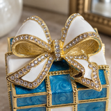 Elegant Blue & White Bow Keepsake Jewelry Box – A Timeless Gift of Love & Cherished Memories