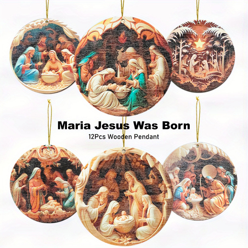 Wooden Christmas Nativity Pendant Wall Decoration Wall Hanging