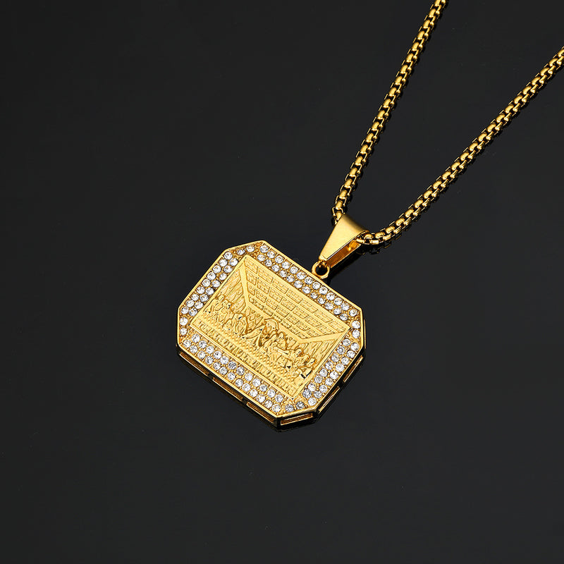 The Last Supper Pendant Necklace in Steel and Titanium with Diamonds