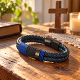 Blue Braided Leather Cross Bracelet – A Daily Reminder of Faith