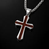 Christian Cross Necklace – Solid Rosewood & Titanium Steel Faith Pendant