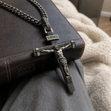 Jesus Crucifixion S925K Silver Crucifix Pendant- with 5mm Titanium Cuban Chain