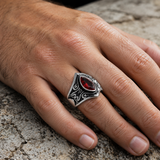 Vintage Gothic Scroll Engraved Marquise Stone Mens Signet Ring