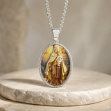 3D Raised Enamel Our Lady of Mount Carmel Oval Stainless Steel Necklace