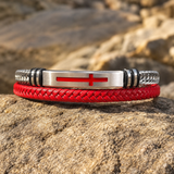 Two‑Layer Braided Leather Cross Bracelet