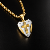 Titanium Steel Shield of Faith Cross Pendant | Protective Christian Jewelry