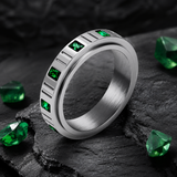 Hand-Set Emerald CZ Spinner Ring – Luxury Rotatable Stainless Steel Band - side view