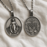 Pure Tin Miraculous Medal Virgin Mary Necklace