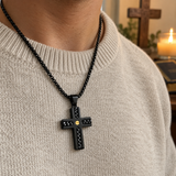 Braided Inlay Cross Necklace – Modern Christian Pendant for Men