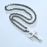 Stainless Steel Cross Byzantine Chain Pendant Necklace
