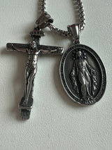 Jesus Cross and Virgin Mary Combination Necklace Pendant