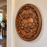 Sacred Family Three Sacred Hearts Wall Decoration Wood Sculpture