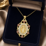 Two‑Tone Rose Virgin Mary Necklace, Vintage Zircon Religious Pendant for Women