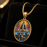 3D Raised Color Enamel Our Lady of Charity Oval Gold Stainless Steel Necklace