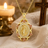 Two‑Tone Rose Virgin Mary Necklace, Vintage Zircon Religious Pendant for Women