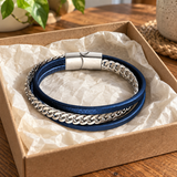 Navy Double-Wrap Bracelet with Silver-Tone Chain