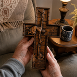 Christ Still Reaches Down – Hand-Carved Beechwood Savior Cross - side view