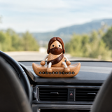 Handcrafted Jesus Car Display Number Plate Ornament, Made from Walnut and Beech Wood - side view