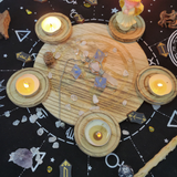 Pentagram Wooden Disc Candle Holder DIY Tarot Decoration Crystal Accessories