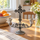 Vintage Jesus Cross Candelabra: Faith Woven into Warm Glow