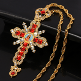 Sacred Heart of Jesus Ornate Zircon Cross Pendant Necklace