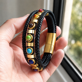 Double Layer Braided Leather 7 Chakra Natural Healing Stone Bracelet
