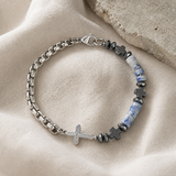 Blue Natural Stone Cross Beaded Bracelet