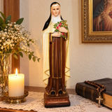 St. Thérèse of Lisieux Statue – 22.4" Little Flower of Jesus with Roses & Crucifix | Catholic Prayer & Home Altar Decor
