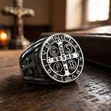 Saint Benedikt Medaille Edelstahl Ring