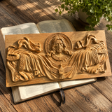 Trinity of Grace” Hand-Carved Jesus & Holy Spirit Wood Wall Art – 22.75