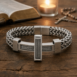 Men’s Stainless Steel Cross Chain Bracelet – Bold Christian Faith & Strength Jewelry