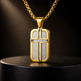 Men's Cross Dog Tag Necklace, Stainless Steel Faith Pendant