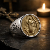 Saint Benedict Medal Stainless Steel Cross Ring