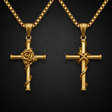 Rose Wrapped Cross Necklace, Retro Religious Pendant for Men Women